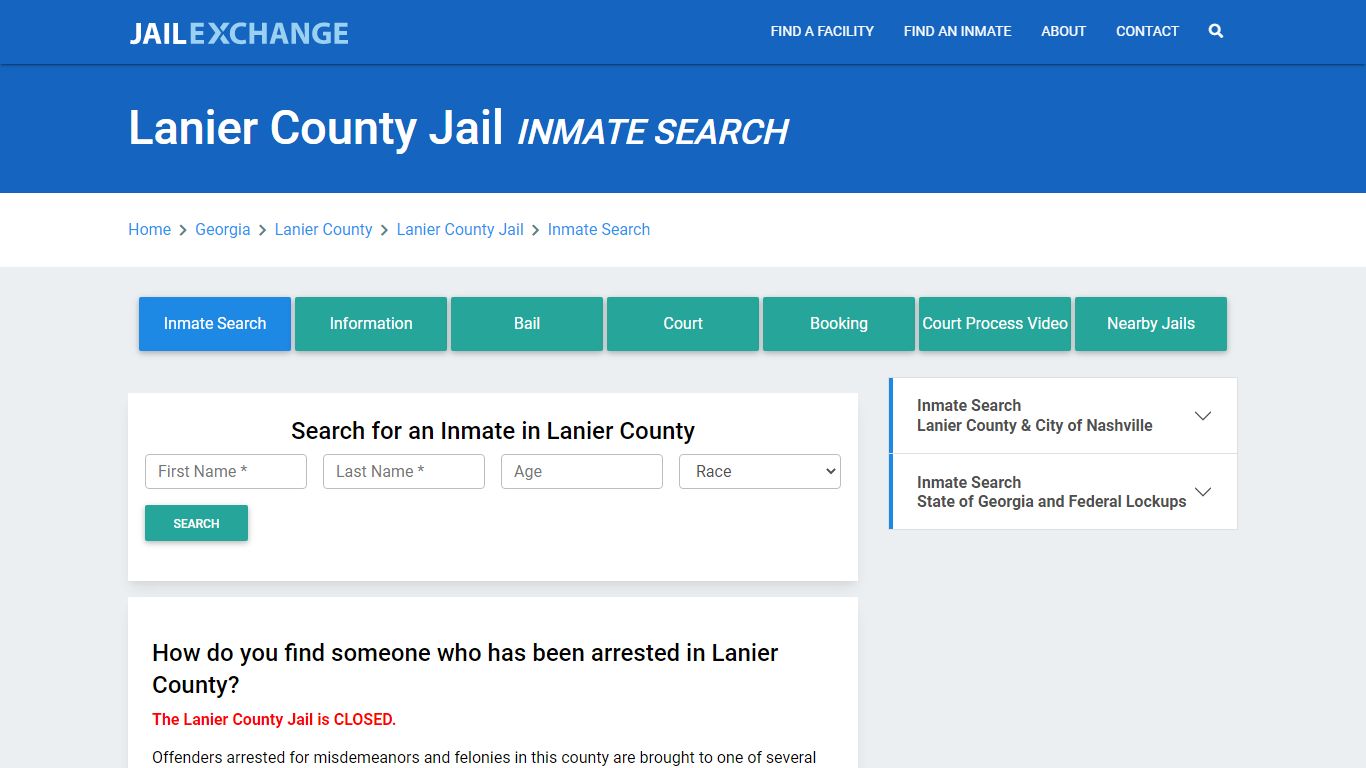 Lanier County Jail, GA Inmate Search: Roster & Mugshots